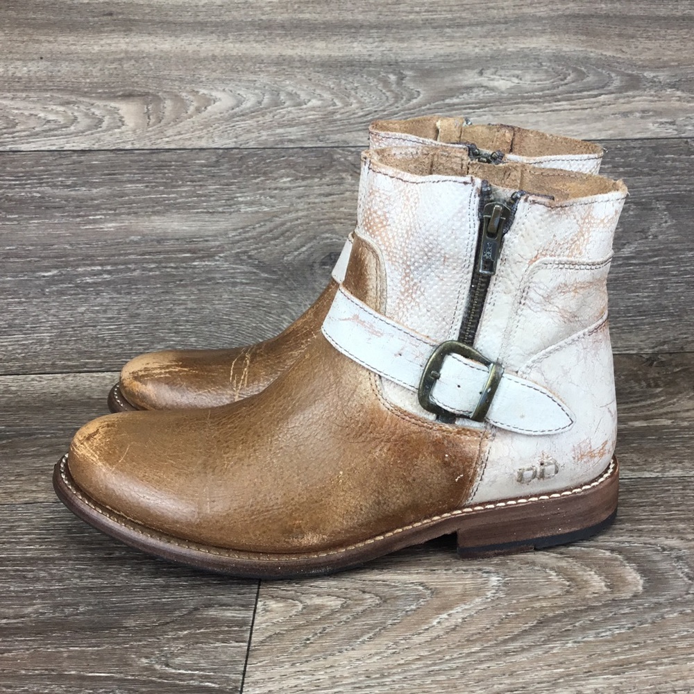 Bed Stu Becca Ankle Tan Cream Leather Rustic Handcrafted Booties Women's Sz 8.5